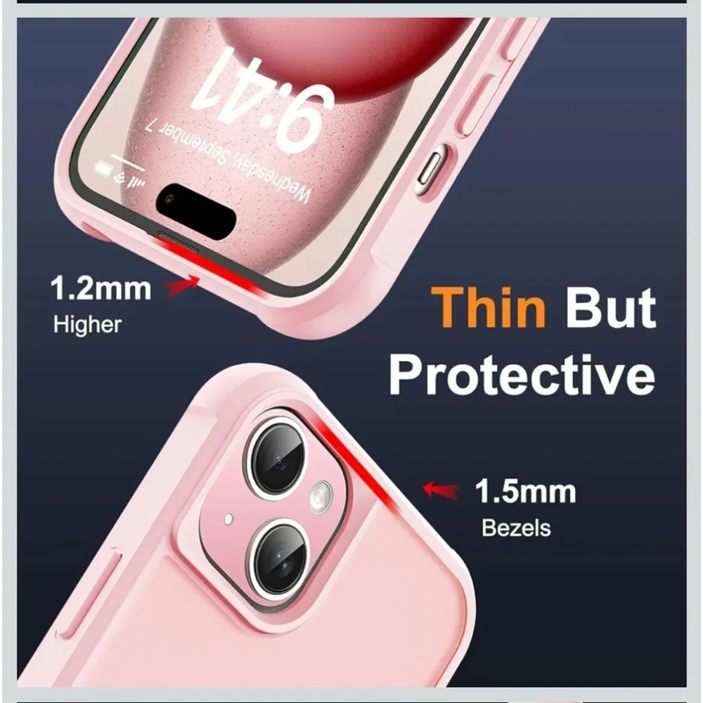 Saitong iPhone 15 Pink Phone Case 6.1 Inch Kickstand Ring Holder Shockproof NIB